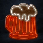 Beer bowl led neon sign with foam, glowing in red, blue, and yellow. Ideal for bars or man caves.
