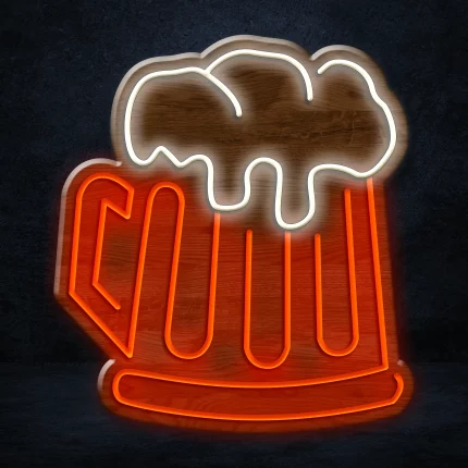 Beer bowl led neon sign with foam, glowing in red, blue, and yellow. Ideal for bars or man caves.